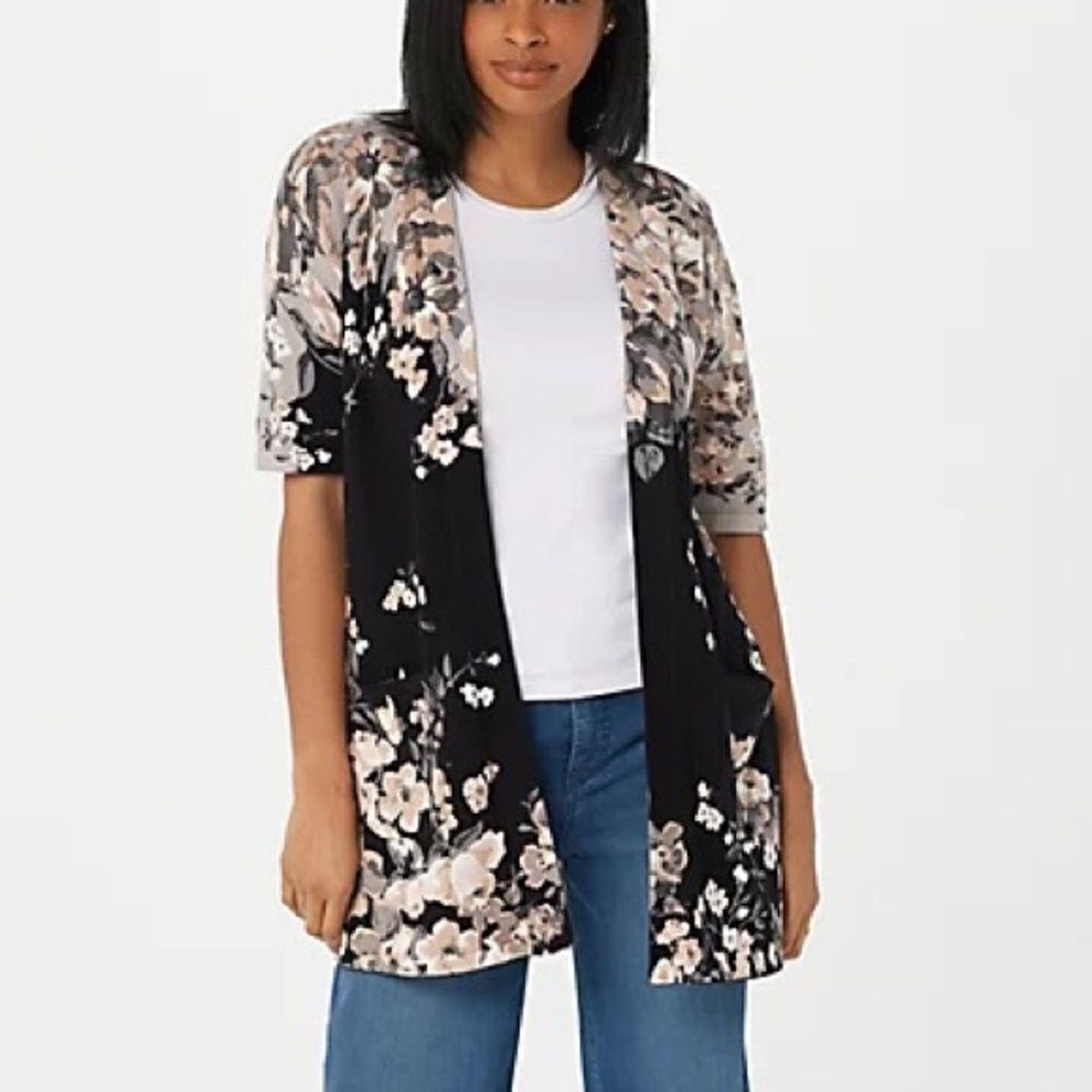 Isaac Mizrahi Live! Open Front Floral Printed Cardigan